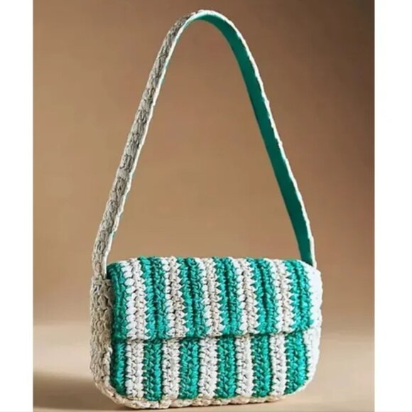 Anthropologie Handbags - Anthropologie Striped Raffia Shoulder Bag